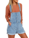 Utyful Women’s Casual Adjustable Straps Stretch Denim Bib Overalls Shorts Rompers