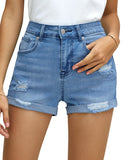 Utyful Women's Casual Summer Ripped Washed Distressed Stretch Denim Jean Shorts