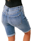 Utyful Women's Casual High Waisted Rolled Hem Bermuda Shorts Ripped Denim Jean Shorts