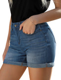Utyful Women's Casual High Waisted Distressed Shorts Folded Hem Stretch Jean Denim Shorts