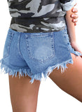 Utyful Women's Casual Summer Ripped Raw Cut Hem Distressed Stretchy Denim Jean Shorts