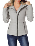 Utyful Women Long Sleeve Lightweight Faux Fur Lapel Zip Jacket Quilted Outerwear Parka Coat