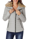 Utyful Women Long Sleeve Lightweight Faux Fur Lapel Zip Jacket Quilted Outerwear Parka Coat