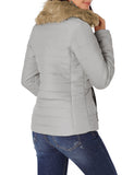 Utyful Women Long Sleeve Lightweight Faux Fur Lapel Zip Jacket Quilted Outerwear Parka Coat