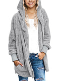 Utyful Women’s Long Sleeve Loose Fit Open Front Hood Cardigan Fuzzy Fleece Jacket Coat Outwear