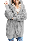 Utyful Women’s Long Sleeve Loose Fit Open Front Hood Cardigan Fuzzy Fleece Jacket Coat Outwear