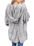 Utyful Women’s Long Sleeve Loose Fit Open Front Hood Cardigan Fuzzy Fleece Jacket Coat Outwear