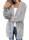 Utyful Women’s Long Sleeve Loose Fit Open Front Hood Cardigan Fuzzy Fleece Jacket Coat Outwear