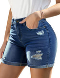 Utyful Women's Casual High Waisted Distressed Shorts Folded Hem Stretch Jean Denim Shorts