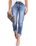 Utyful Women’s Stretchy Skinny Jeans Button Slim Fit Ripped Denim Jeans