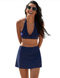 Utyful Women's Elastic Mid Waist Side Slit Pull Tie Build-in Brief Swim Skirt Swimsuit Bathing Suit Bottom
