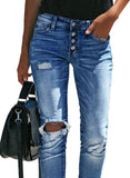 Utyful Women’s Stretchy Skinny Jeans Button Slim Fit Ripped Denim Jeans