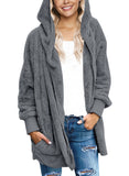Utyful Women’s Long Sleeve Loose Fit Open Front Hood Cardigan Fuzzy Fleece Jacket Coat Outwear