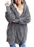 Utyful Women’s Long Sleeve Loose Fit Open Front Hood Cardigan Fuzzy Fleece Jacket Coat Outwear