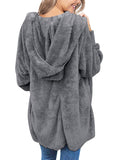 Utyful Women’s Long Sleeve Loose Fit Open Front Hood Cardigan Fuzzy Fleece Jacket Coat Outwear