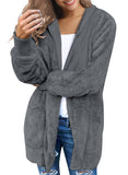 Utyful Women’s Long Sleeve Loose Fit Open Front Hood Cardigan Fuzzy Fleece Jacket Coat Outwear