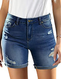 Utyful Women's Casual High Waisted Distressed Shorts Folded Hem Stretch Jean Denim Shorts