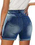 Utyful Women's Casual High Waisted Distressed Shorts Folded Hem Stretch Jean Denim Shorts