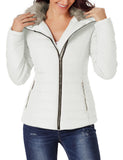 Utyful Women Long Sleeve Lightweight Faux Fur Lapel Zip Jacket Quilted Outerwear Parka Coat