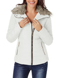 Utyful Women Long Sleeve Lightweight Faux Fur Lapel Zip Jacket Quilted Outerwear Parka Coat
