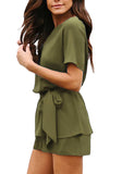 Utyful Women's Summer Casual V Neck 3/4 Bell Sleeve Belted Chiffon One Piece Romper Shorts