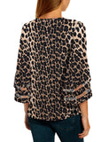 Utyful Women's Summer Casual V Neck Mesh Panel 3/4 Bell Sleeve Solid Loose Blouse Top