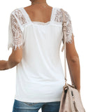Utyful Women's Summer Lace Short Sleeve Scalloped V Neck T-Shirt Casual Blouse Tops
