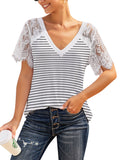 Utyful Women's Summer Lace Short Sleeve Scalloped V Neck T-Shirt Casual Blouse Tops
